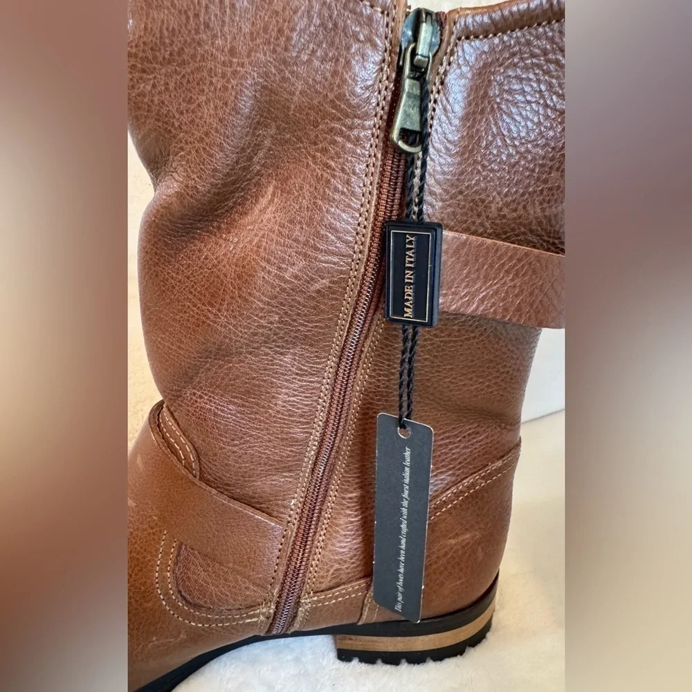 NEW Fabianelli Woman's Cognac Brown Chelsea Leather Boots Size 9 - Picture 6 of 9